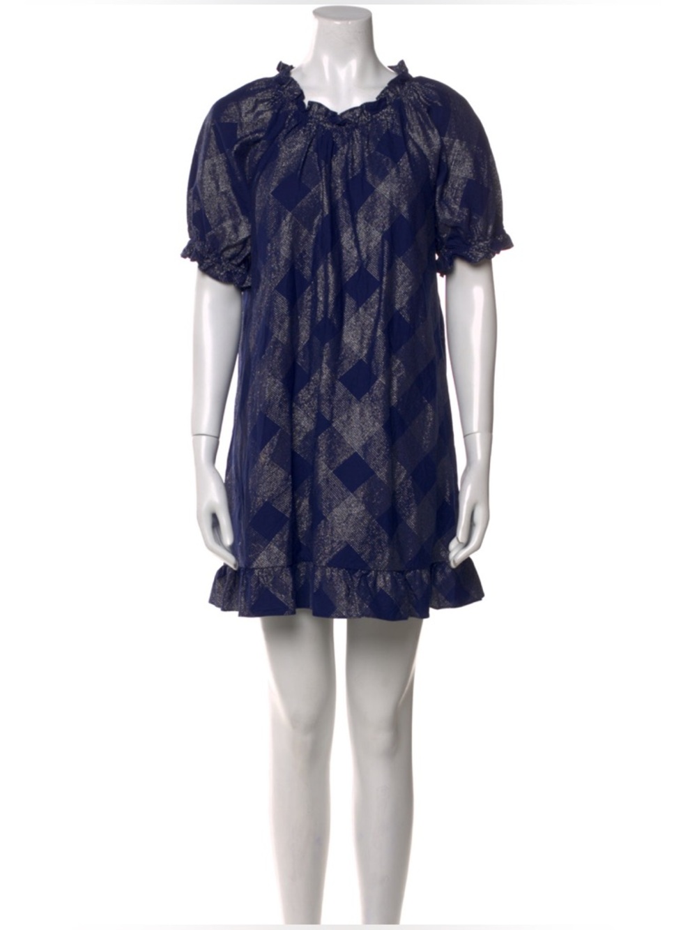 Hill House Home Katherine Nap Dress Navy Glitter Check Metallic XS